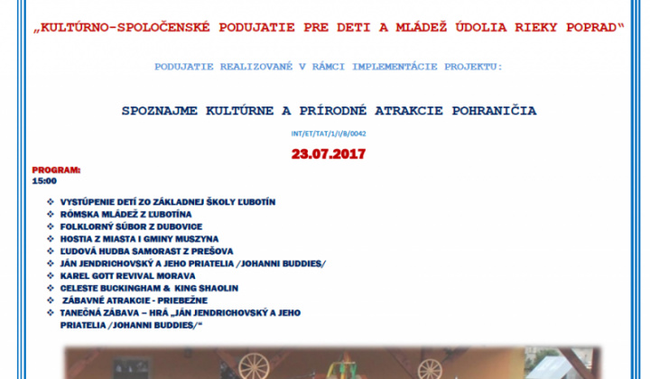 1. fotografia fotogalérie Pomoc z EÚ 2014 - 2020 / Kultúrno-spoločenské podujatie pre deti a mládež údolia rieky Poprad - foto