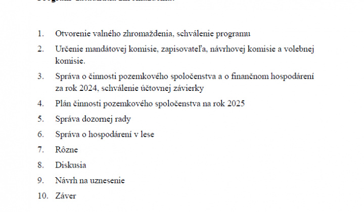 1. fotografia fotogalérie Pozvánka na valné zhromaždenie pozemkového spoločenstva - foto