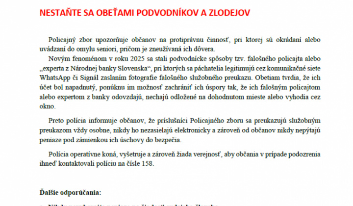 1. fotografia fotogalérie Výzva od polície pre seniorov - foto